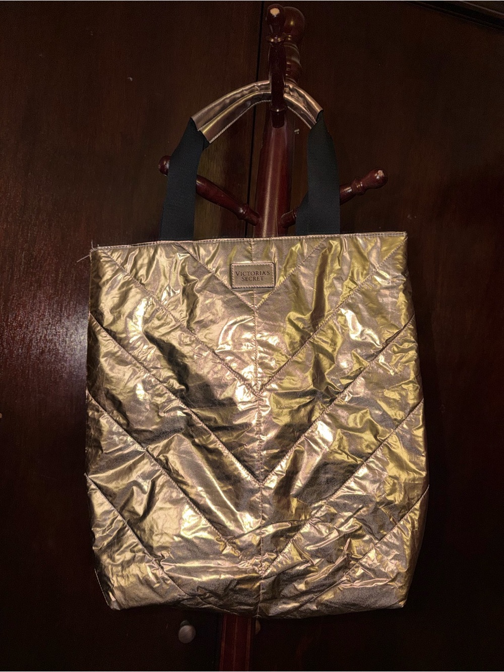 Victoria's Secret Quilted Metallic Rose Gold Tote Bag